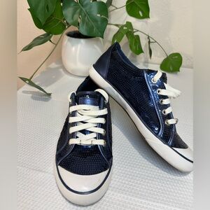 Coach Barrett Navy Sequin Low-Top Sneakers with White details